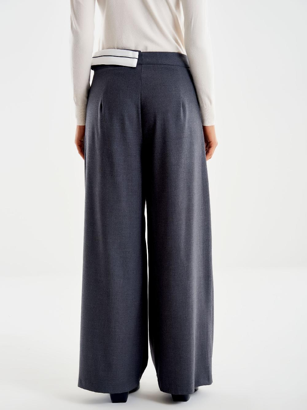 Vicolo Pantalone Ampio Con Risvolto In Vita Grigio