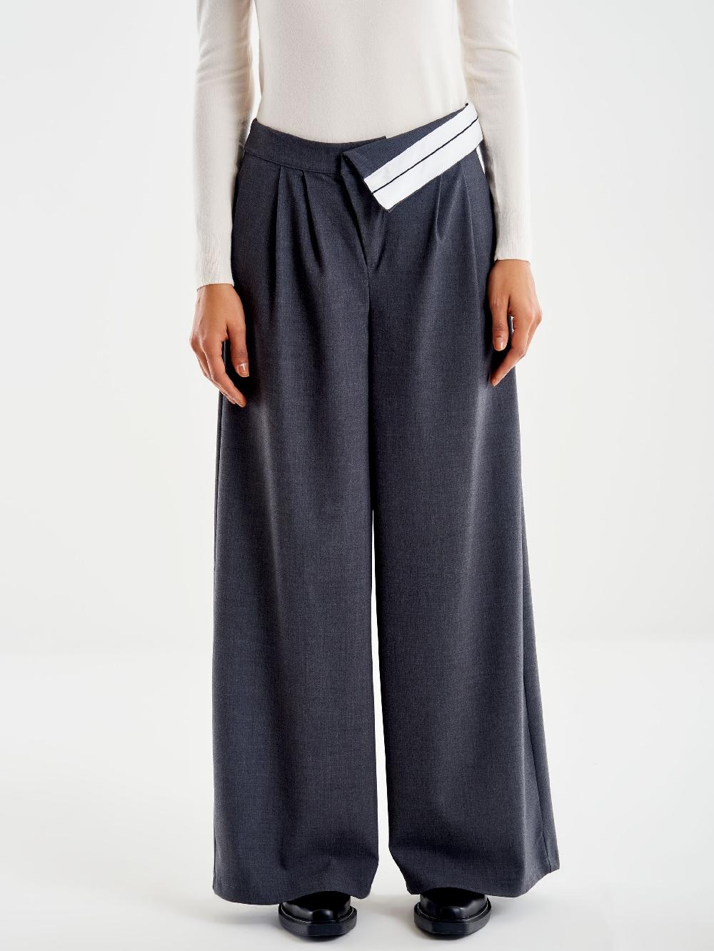 Vicolo Pantalone Ampio Con Risvolto In Vita Grigio