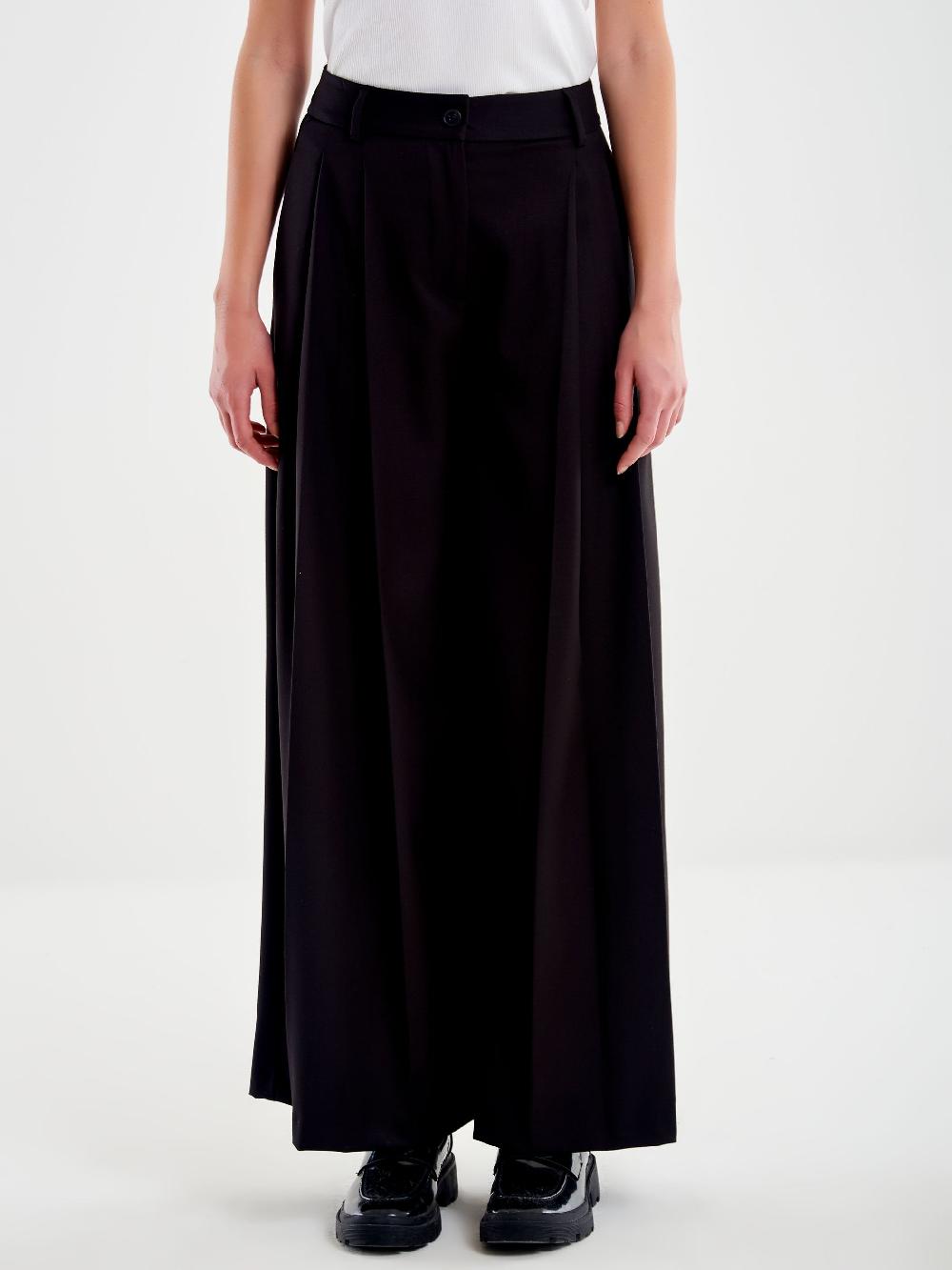 Vicolo Pantalone Ampio Doppia Piega Nero