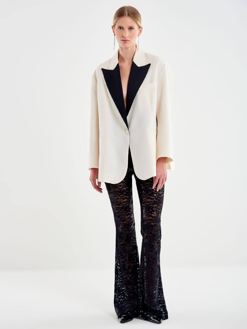 Vicolo Pantalone Ampio In Pizzo e Paillettes Nero