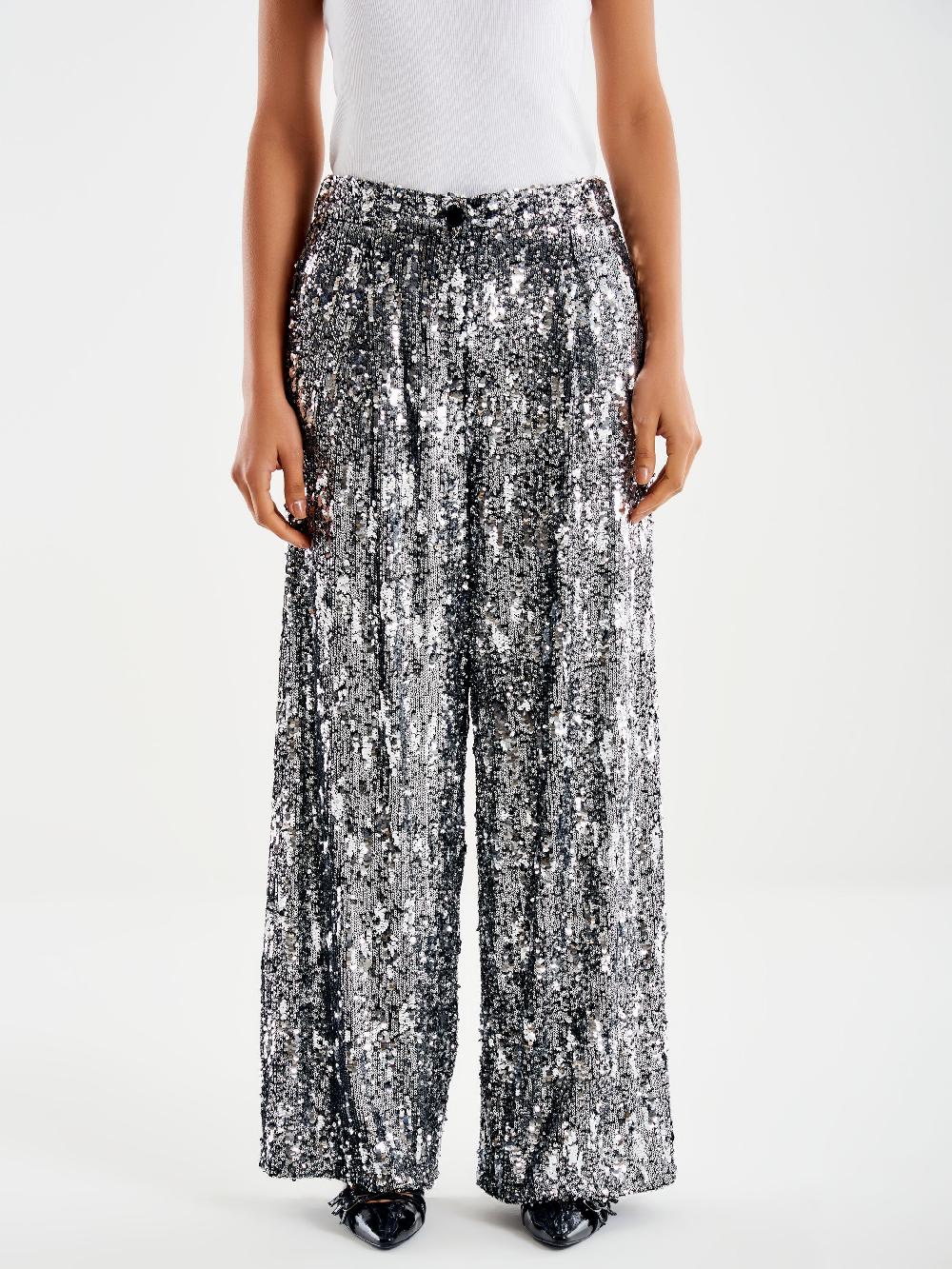 Vicolo Pantalone Ampio Paillettes Grigio