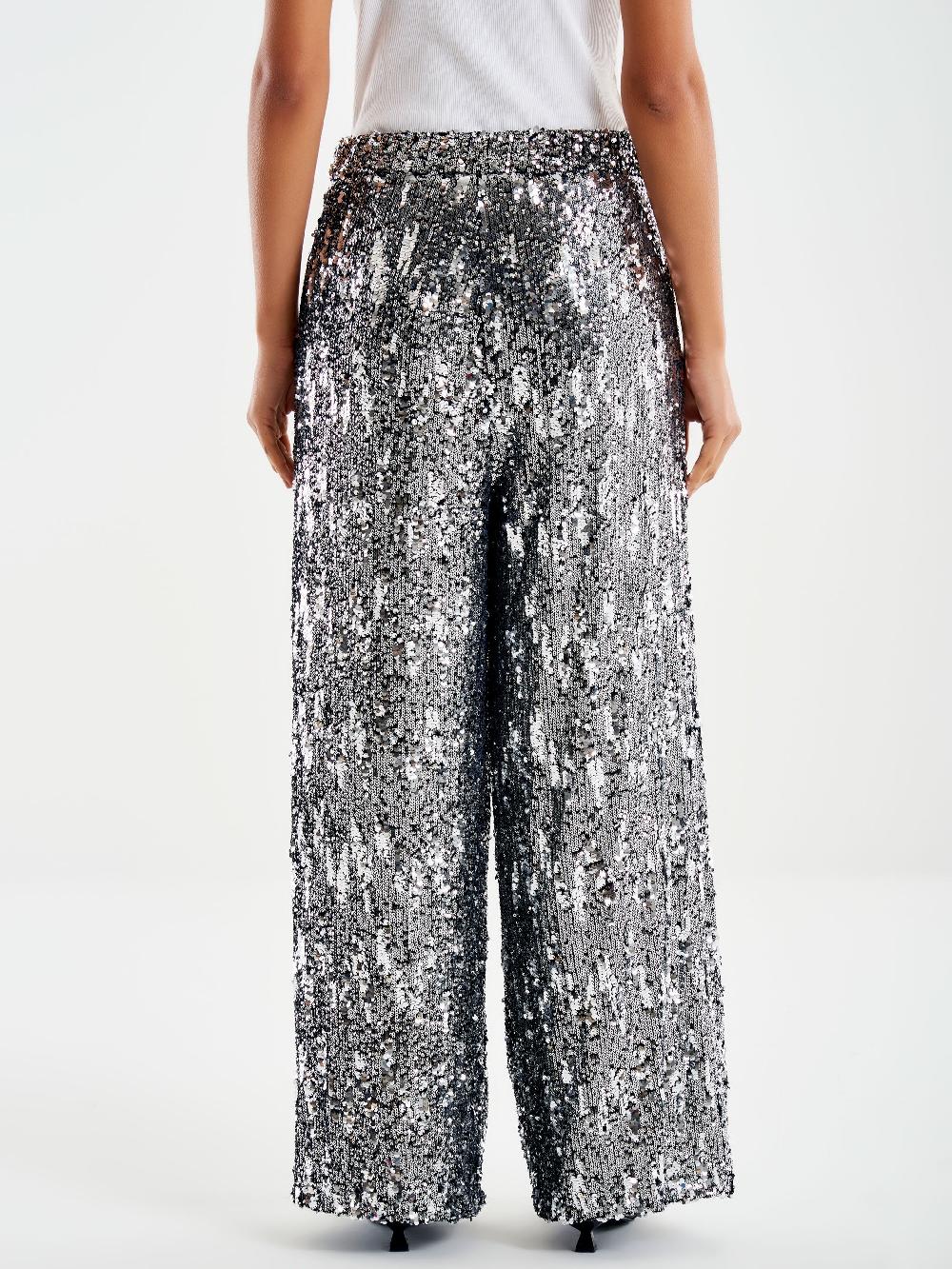 Vicolo Pantalone Ampio Paillettes Grigio