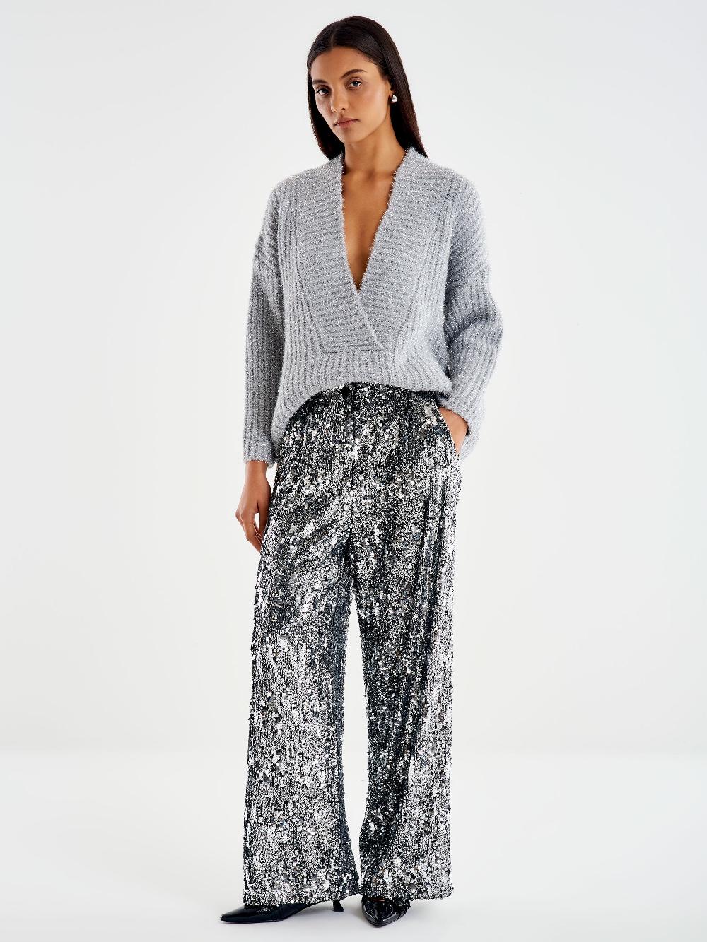 Vicolo Pantalone Ampio Paillettes Grigio