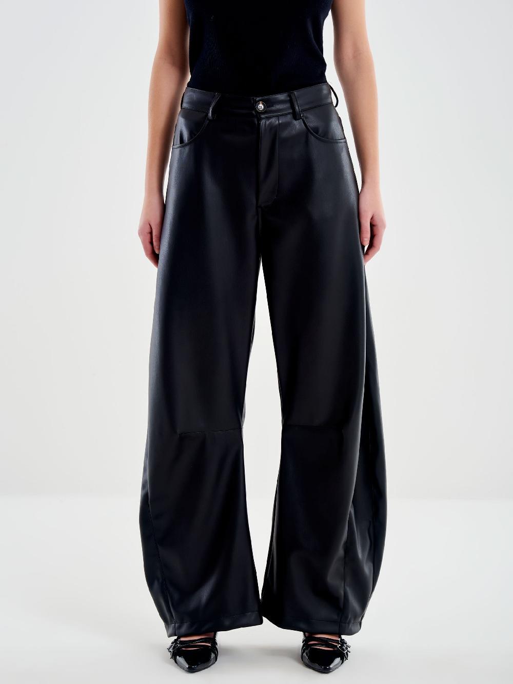 Vicolo Pantalone Ecopelle Loose Fit Nero