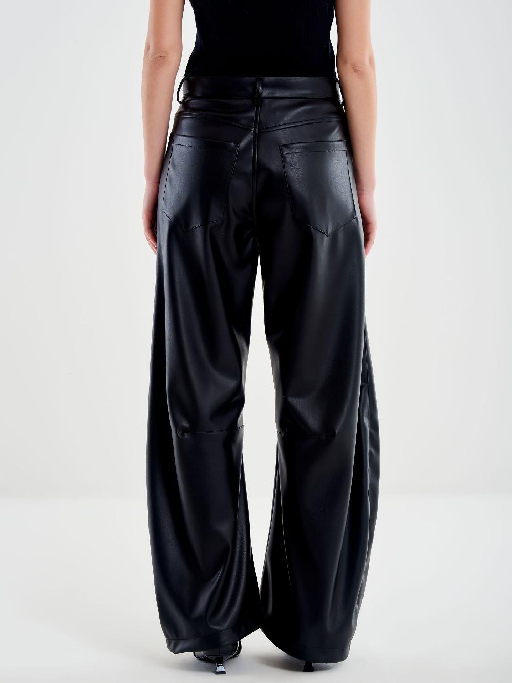 Vicolo Pantalone Ecopelle Loose Fit Nero