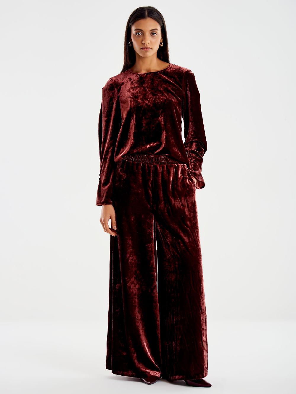 Vicolo Pantalone In Velluto con Elastico Bordeaux