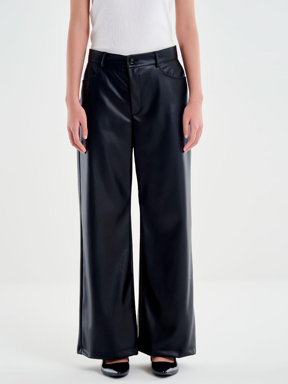 Vicolo Pantalone Palazzo Effetto Pelle Nero