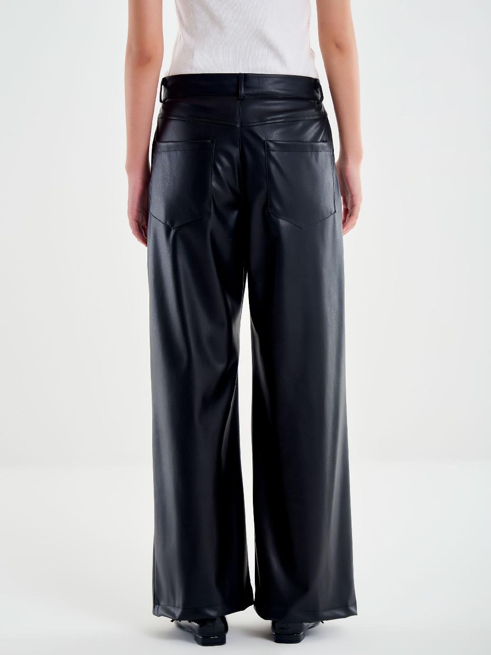 Vicolo Pantalone Palazzo Effetto Pelle Nero