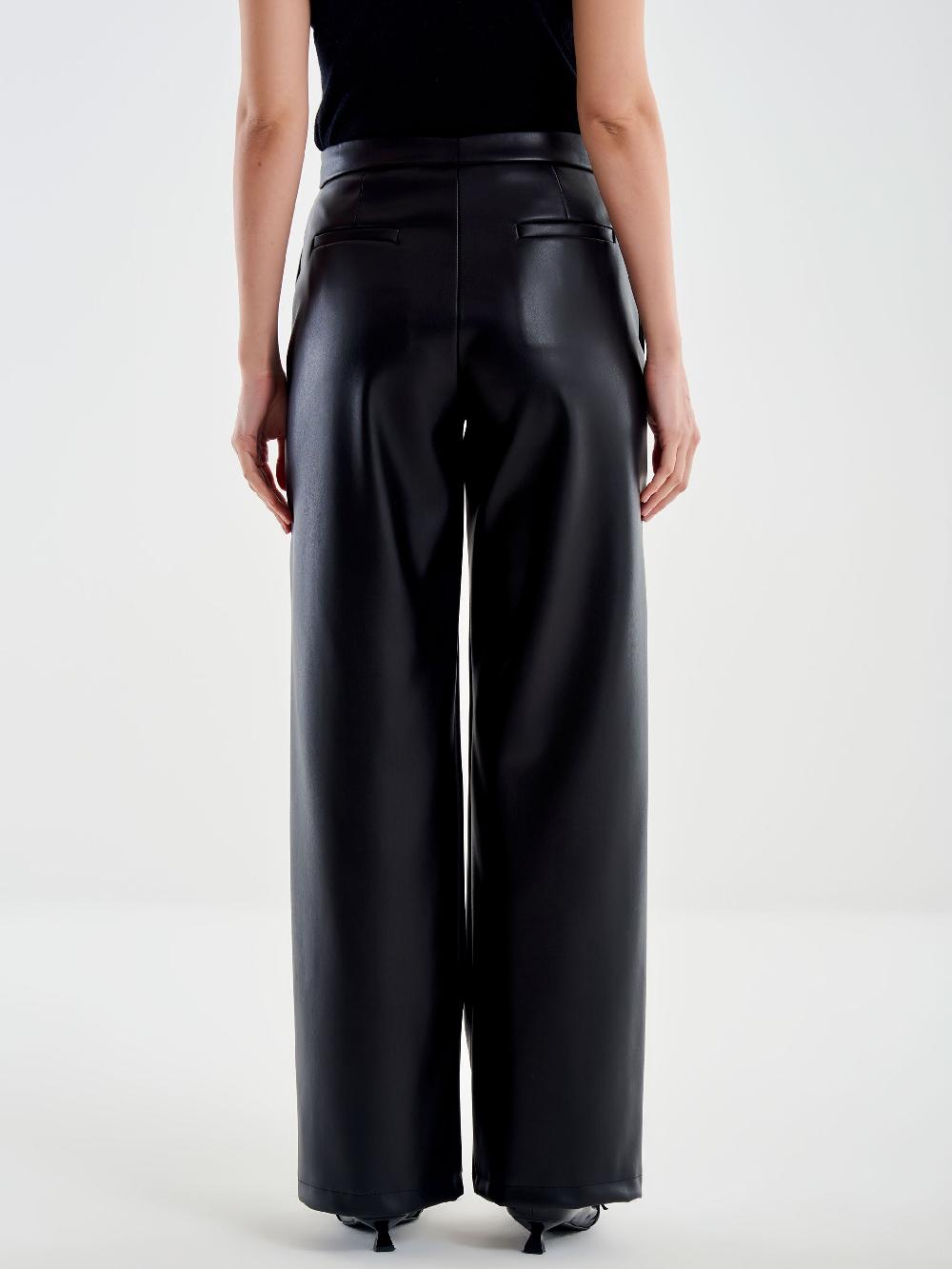 Vicolo Pantalone Straight Effetto Pelle Nero