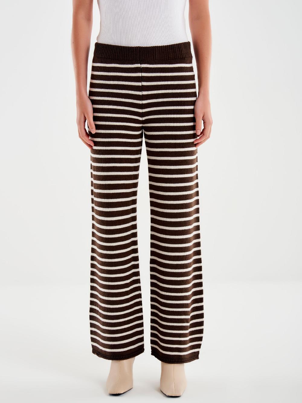 Vicolo Pantaloni In Maglia A Righe Marrone