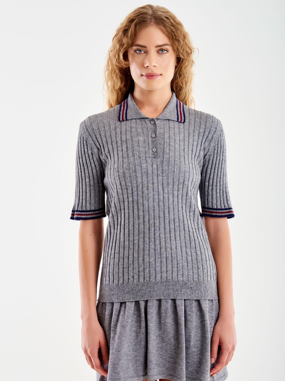 Vicolo Polo In Maglia A Coste Grigio