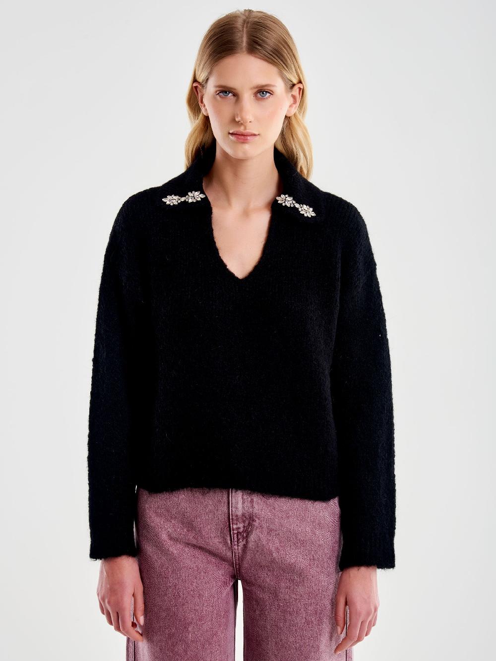 Vicolo Polo In Maglia Con Cabochon Nero