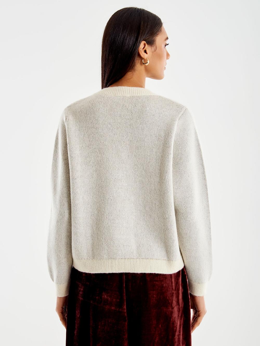 Vicolo Pull Con Orsetto Ricamato Bianco