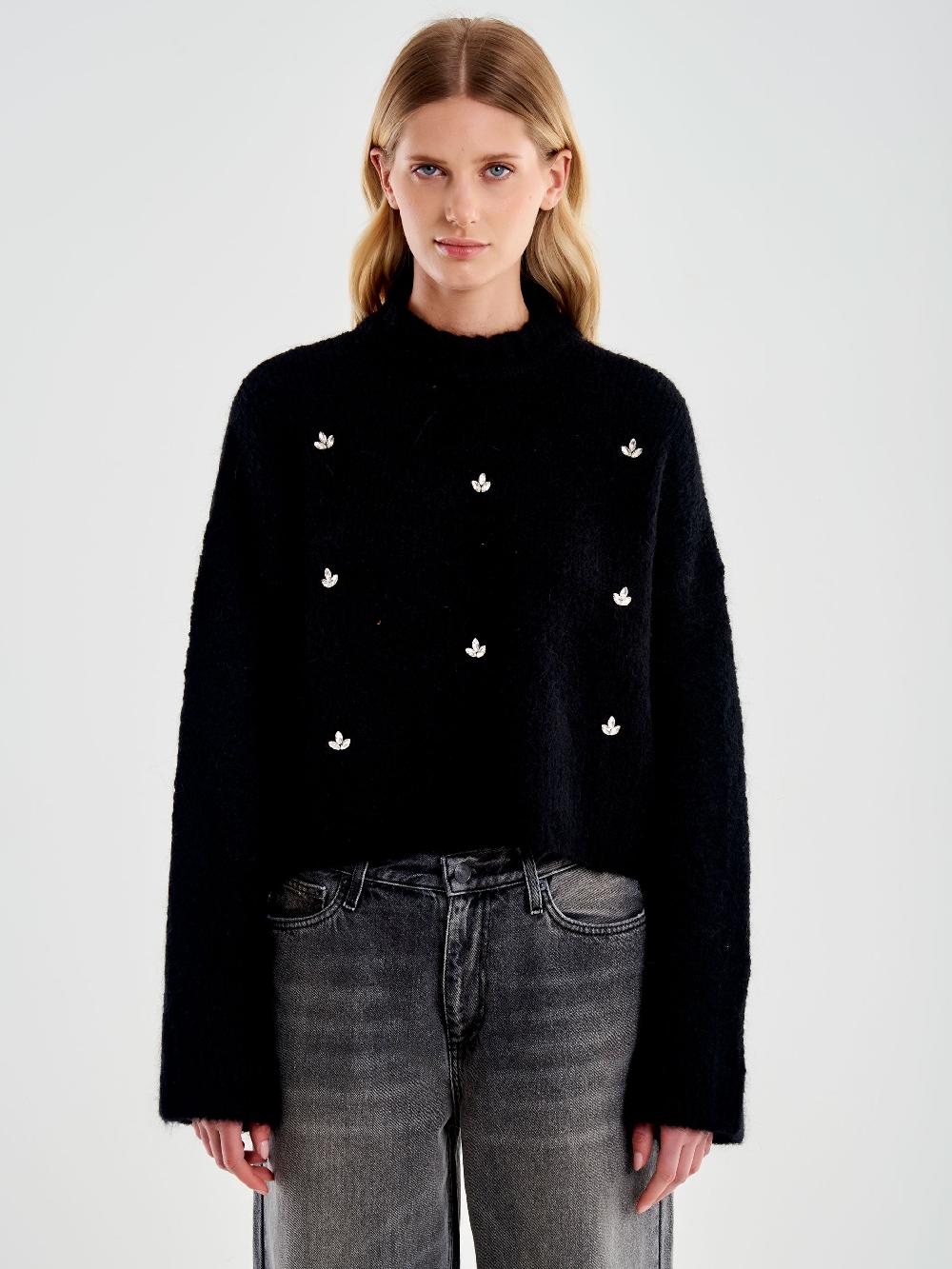 Vicolo Pull Girocollo Con Cabochon Applicati Nero