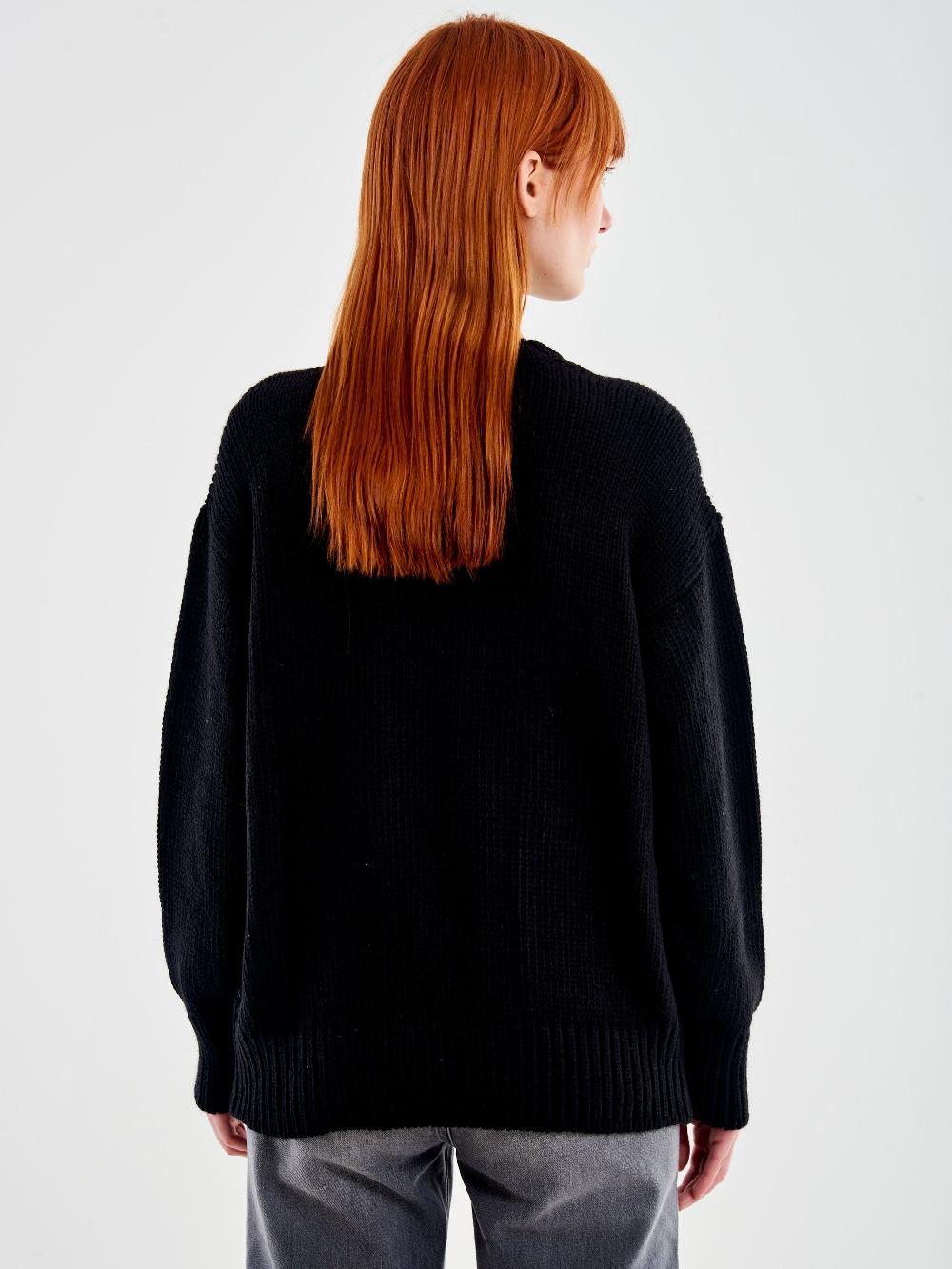 Vicolo Pull Girocollo Con Cabochon Tasche Nero