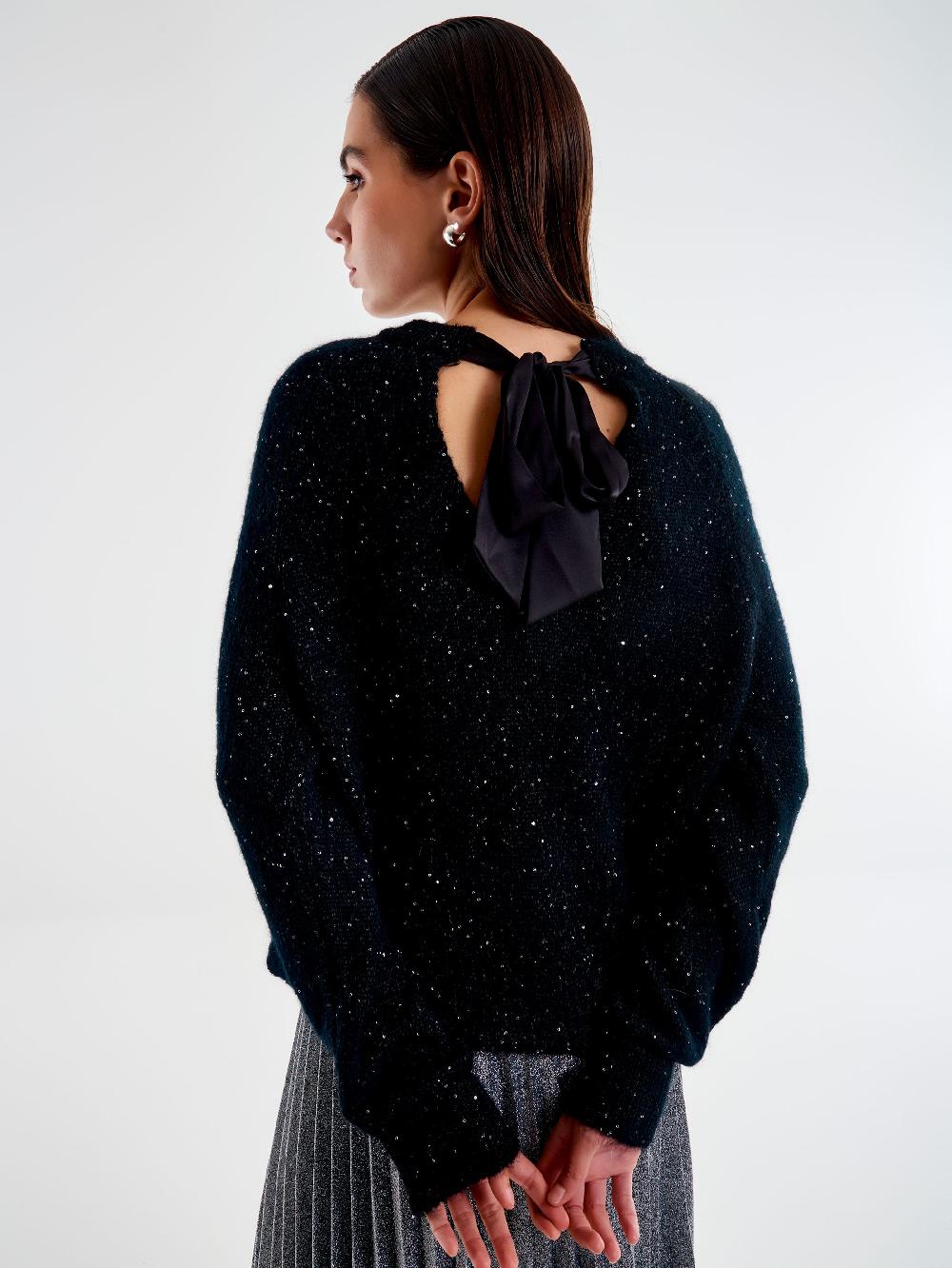 Vicolo Pull Girocollo con Fiocco Raso Nero