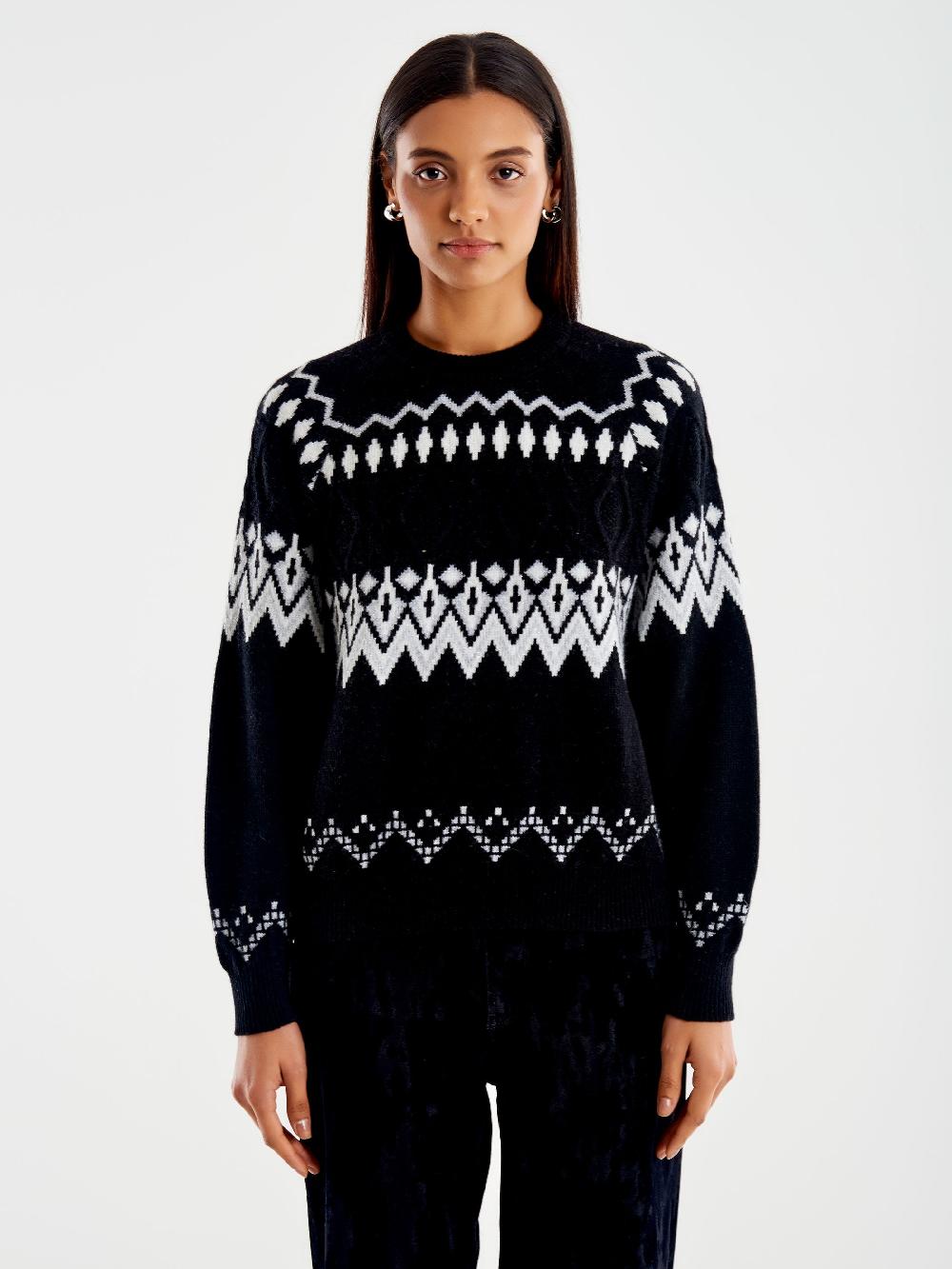 Vicolo Pull Jaquard In Maglia Nero