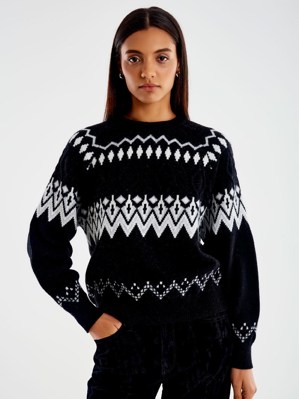 Vicolo Pull Jaquard in Maglia Nero