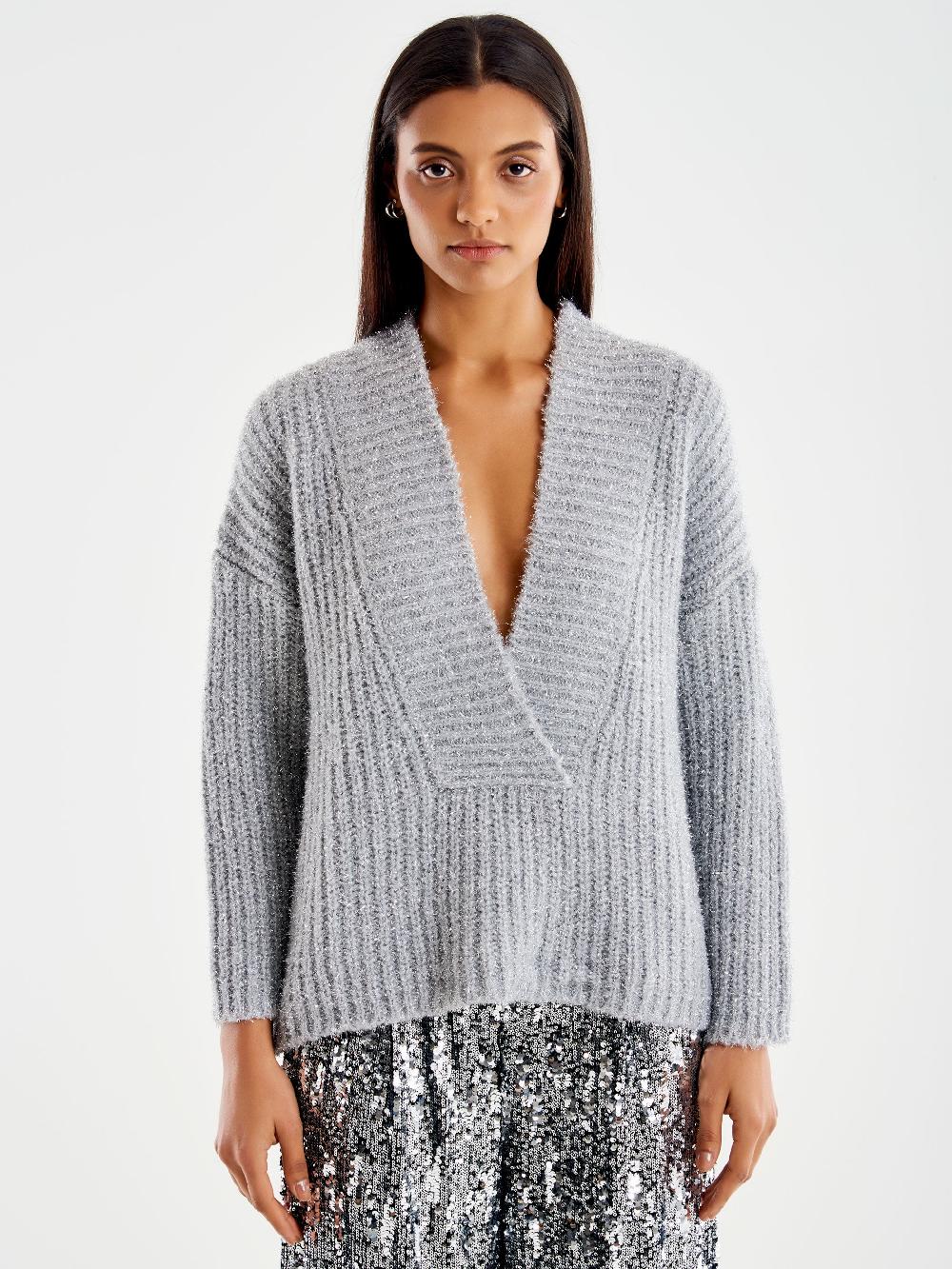 Vicolo Pull Scollo A V Profondo Lurex Grigio