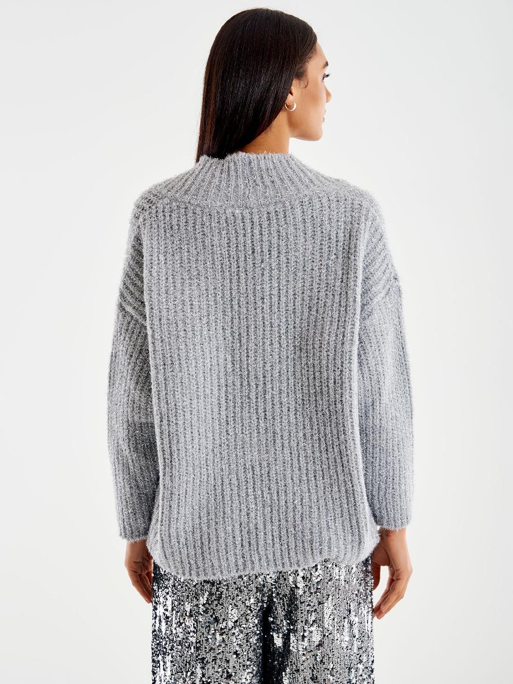 Vicolo Pull Scollo A V Profondo Lurex Grigio