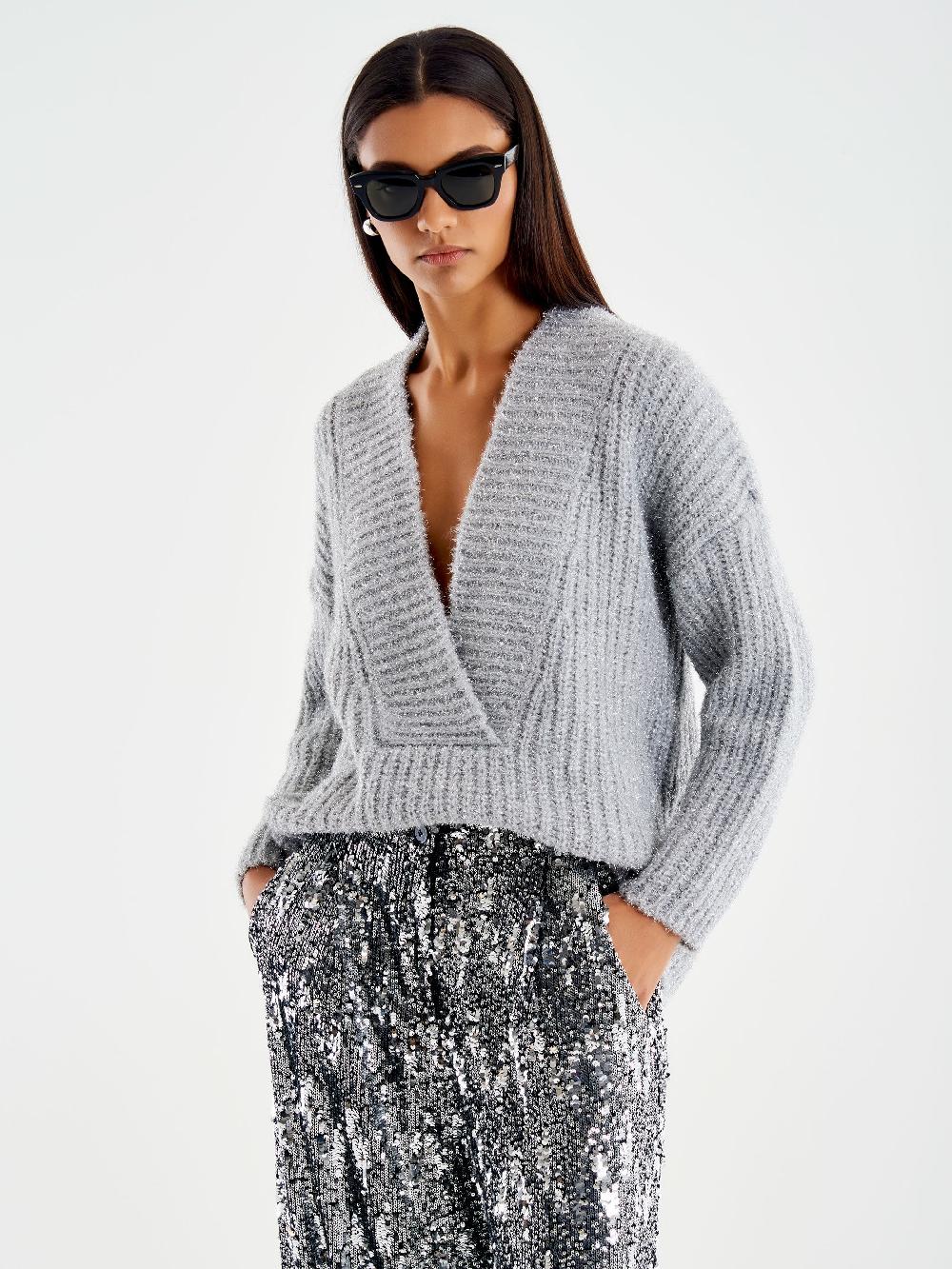 Vicolo Pull Scollo a V Profondo Lurex Grigio