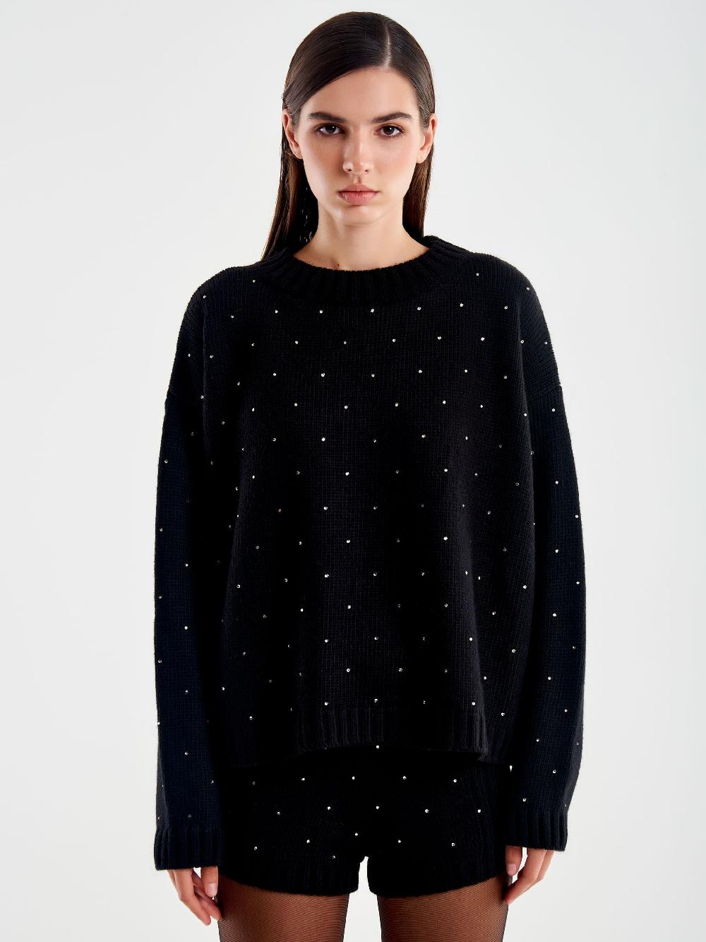 Vicolo Pullover Girocollo Con Strass Nero