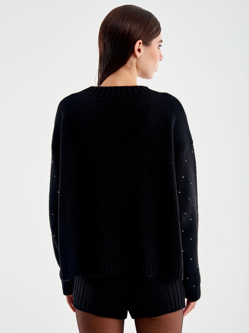 Vicolo Pullover Girocollo Con Strass Nero