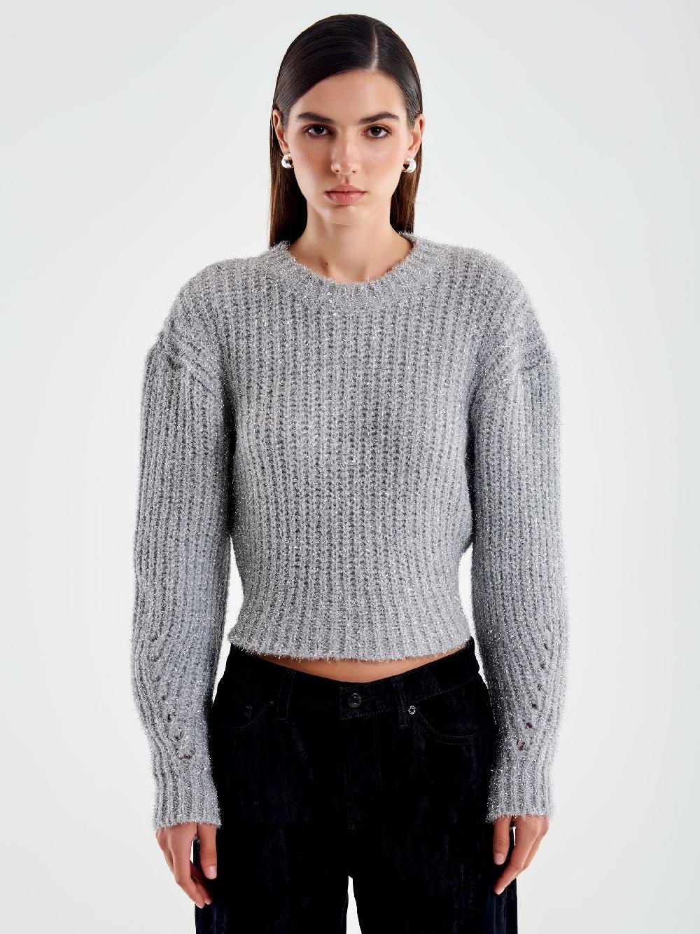 Vicolo Pullover Lurex Con Laccio Dietro Grigio