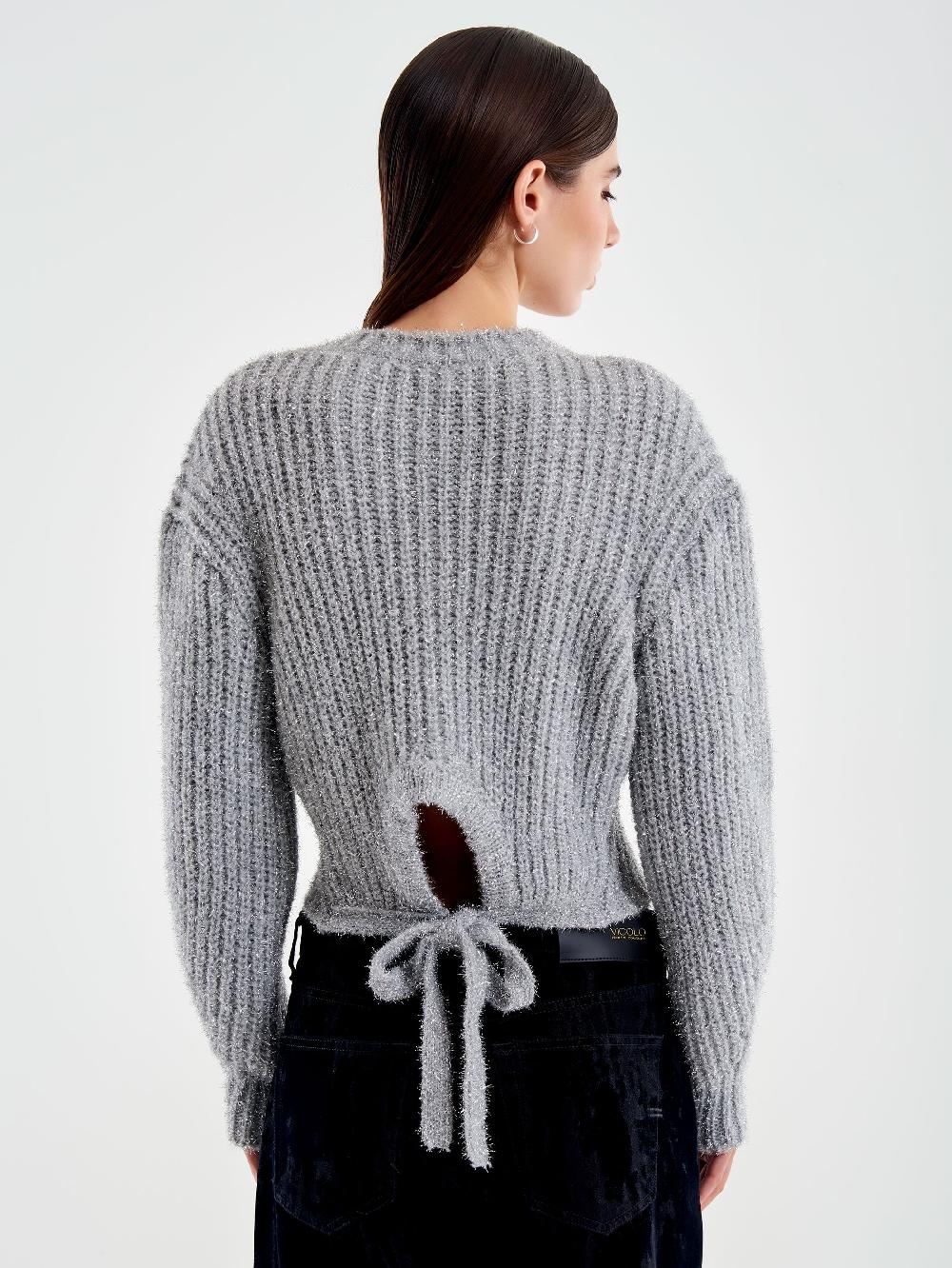 Vicolo Pullover Lurex Con Laccio Dietro Grigio