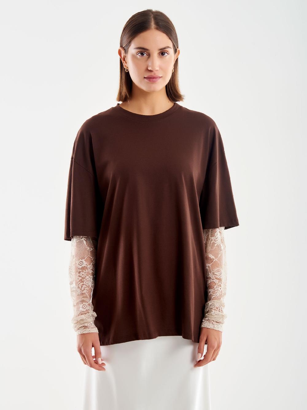 Vicolo T-Shirt Combinata Pizzo Moro