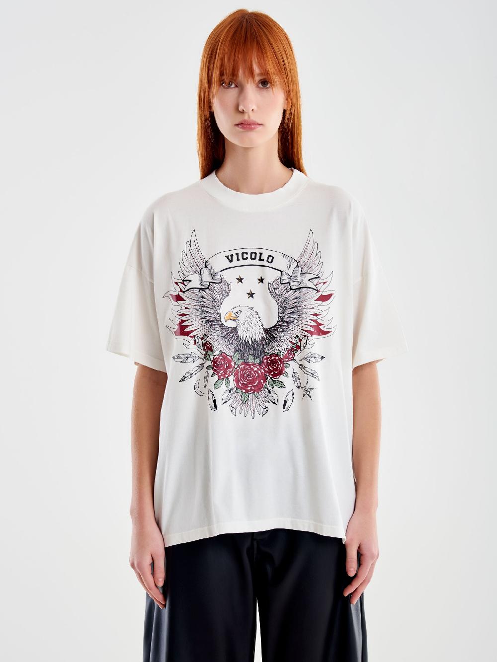 Vicolo T-shirt Fantasia Varsity Bianco