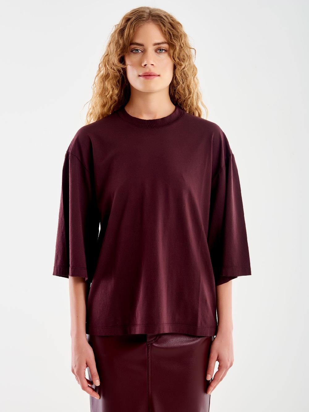 Vicolo T-Shirt Over Maniche Ampia Bordeaux