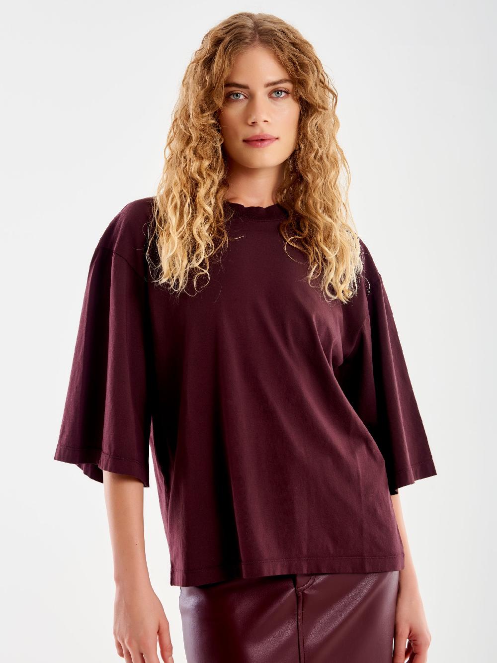 Vicolo T-Shirt Over Maniche Ampia Bordeaux