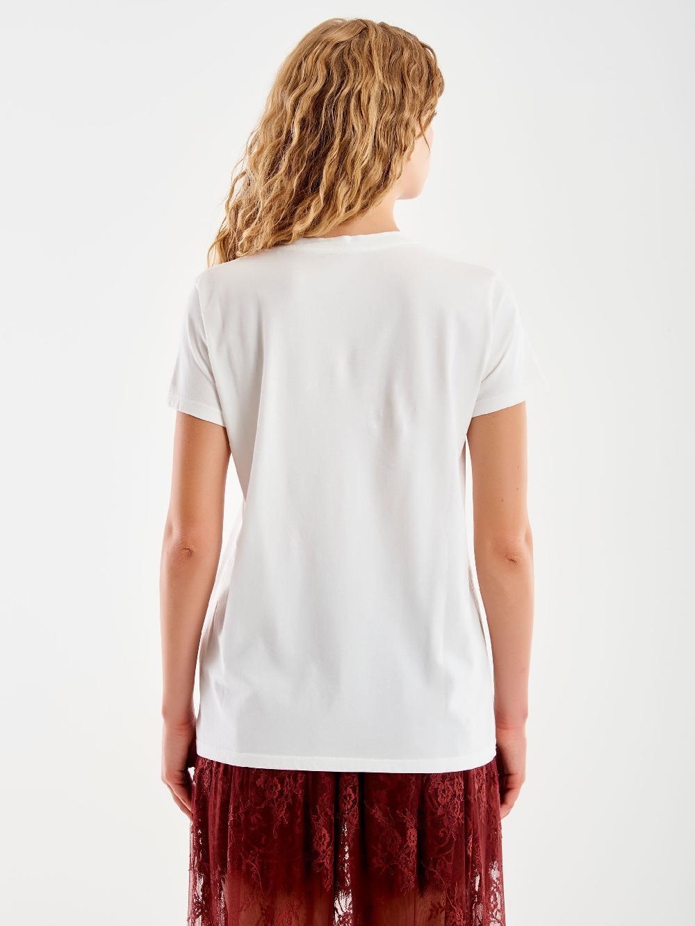 Vicolo T-Shirt Ricamata "Anche Meno" Bianco