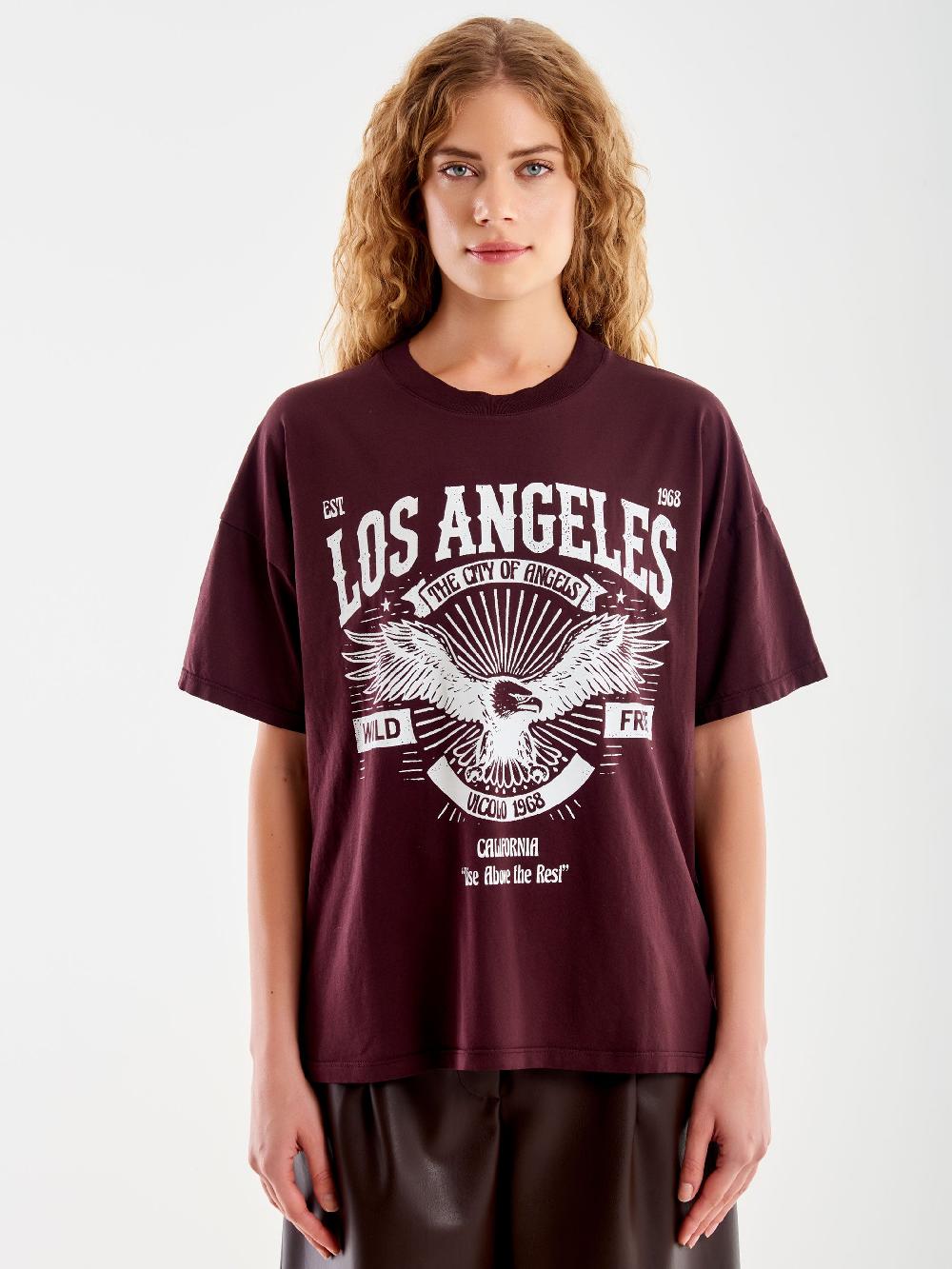 Vicolo T-shirt Varsity "Los Angeles" Bordeaux