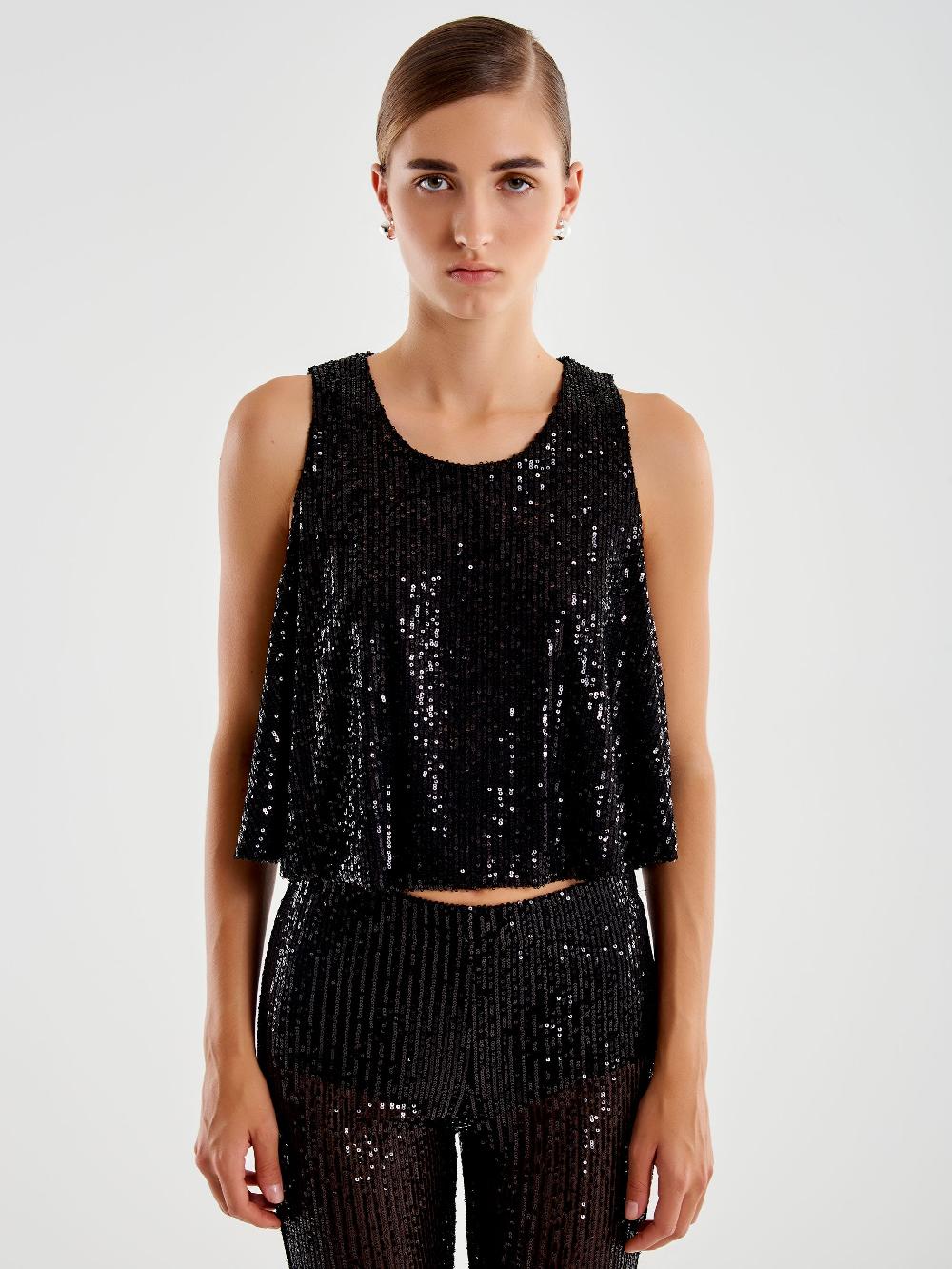 Vicolo Top Cropped A Ruota In Paillettes Nero