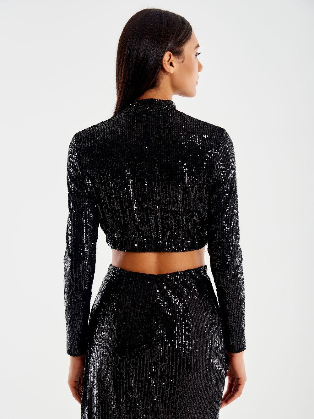 Vicolo Top Cropped Paillettes Nero