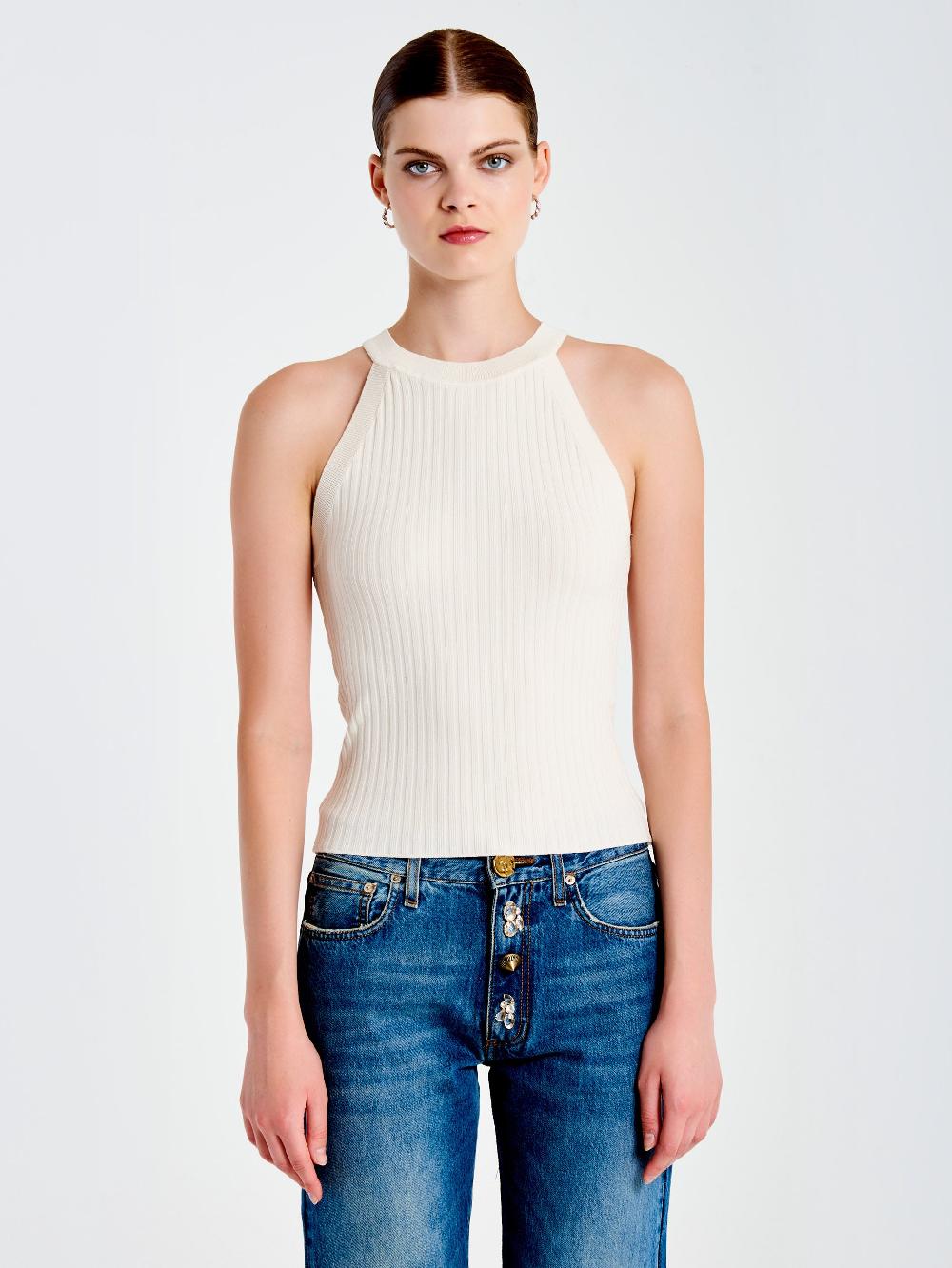 Vicolo Top In Maglia Scollo Halter Bianco