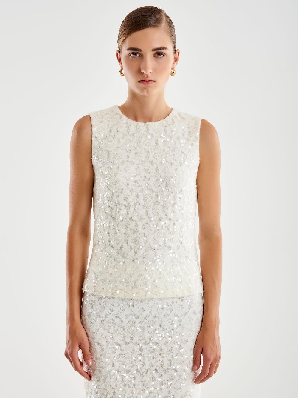 Vicolo Top In Pizzo E Paillettes Bianco