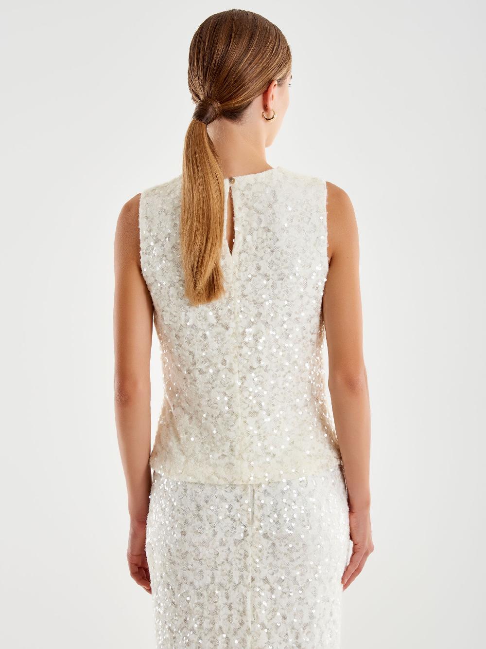 Vicolo Top In Pizzo E Paillettes Bianco