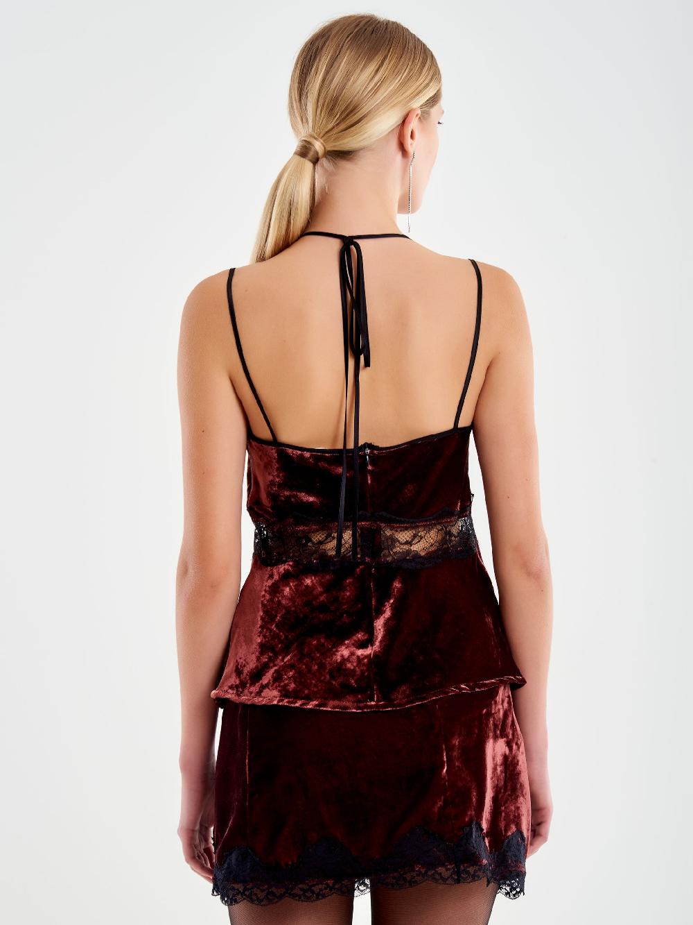 Vicolo Top In Pizzo E Velluto Bordeaux