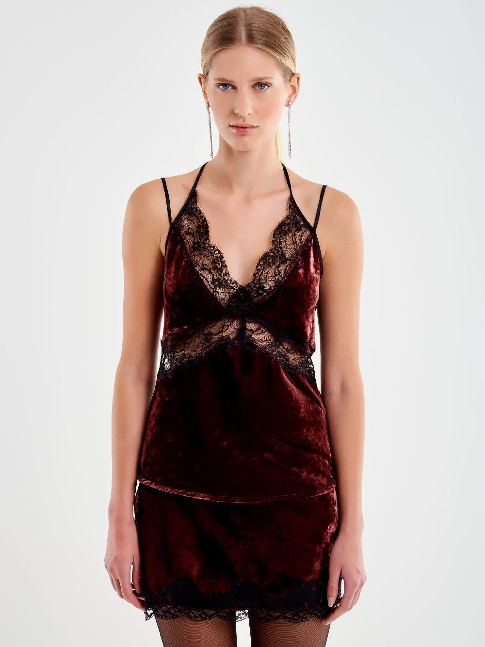 Vicolo Top in Pizzo e Velluto Bordeaux
