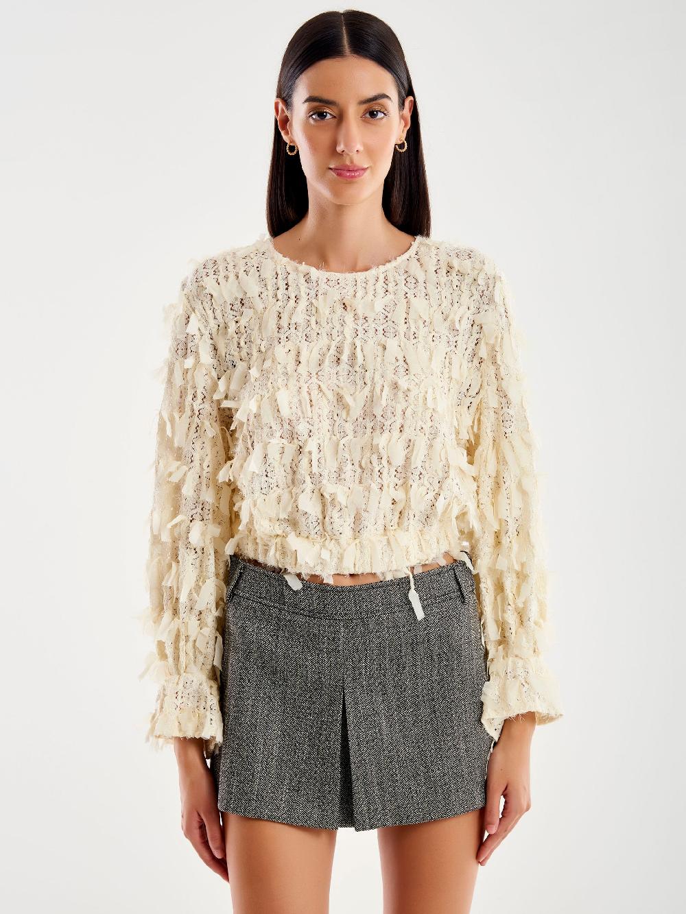 Vicolo Top In Pizzo Sfrangiato Bianco