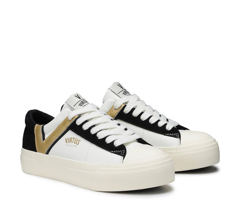 VIRTUS PALESTRE Rubby Low Leather/suede Off White/black-gold