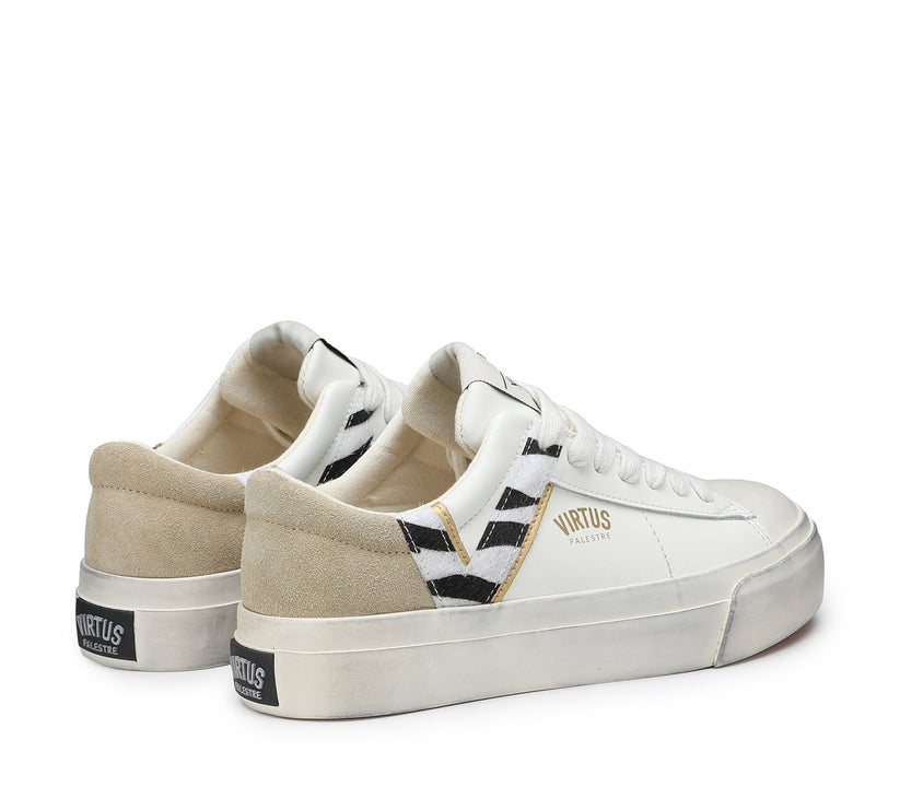 VIRTUS PALESTRE Rubby Low Leather/suede Off White/sand-zebra