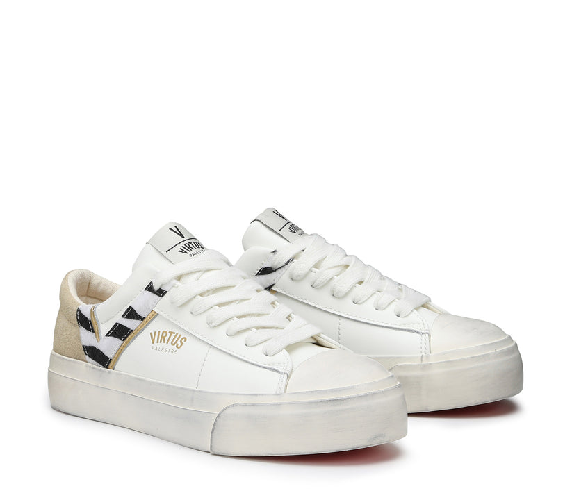 VIRTUS PALESTRE Rubby Low Leather/suede off white/sand-zebra