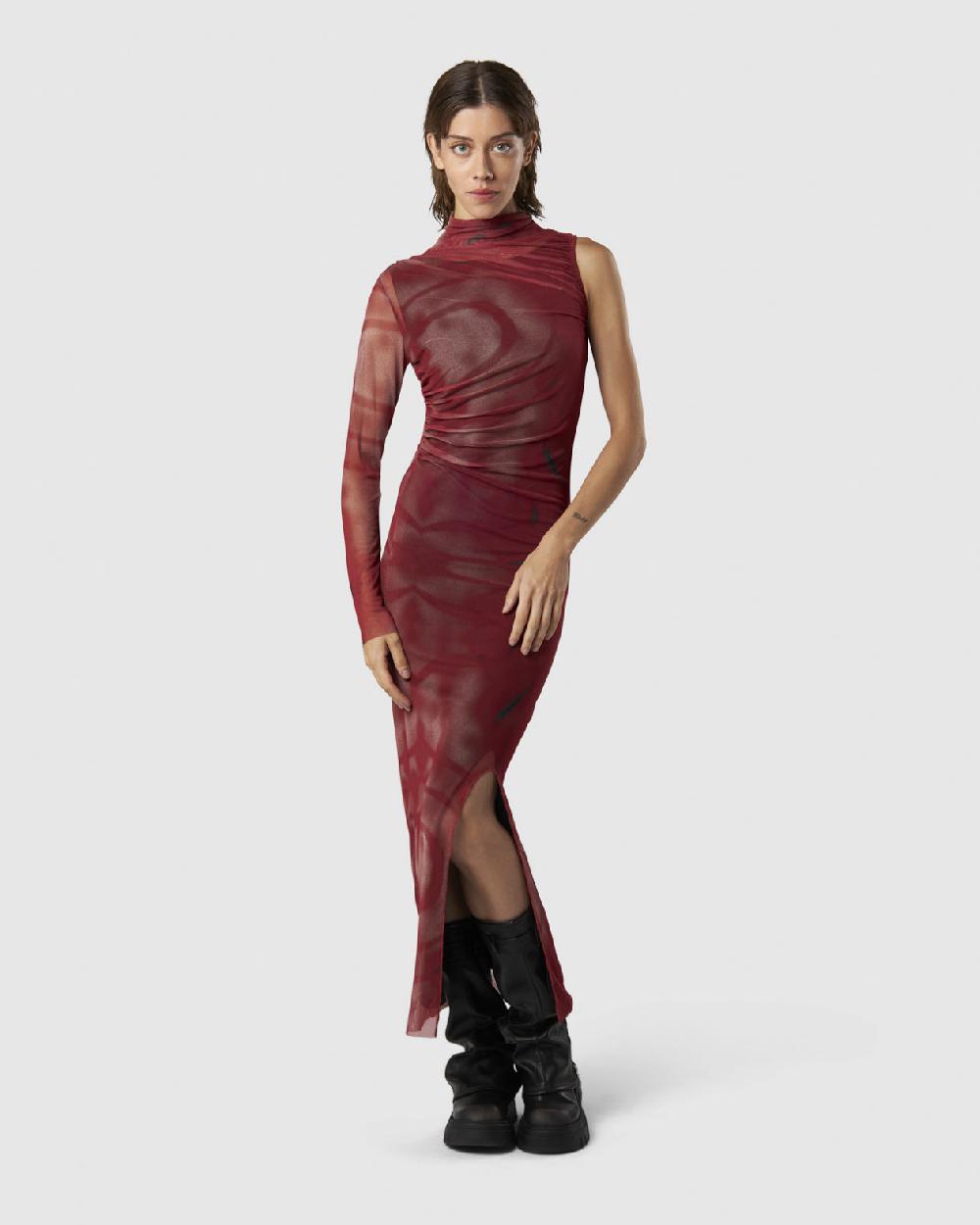 Vision Of Super ASYMMETRICAL LONG DRESS WITH RED GOTHIC GRAPHIC