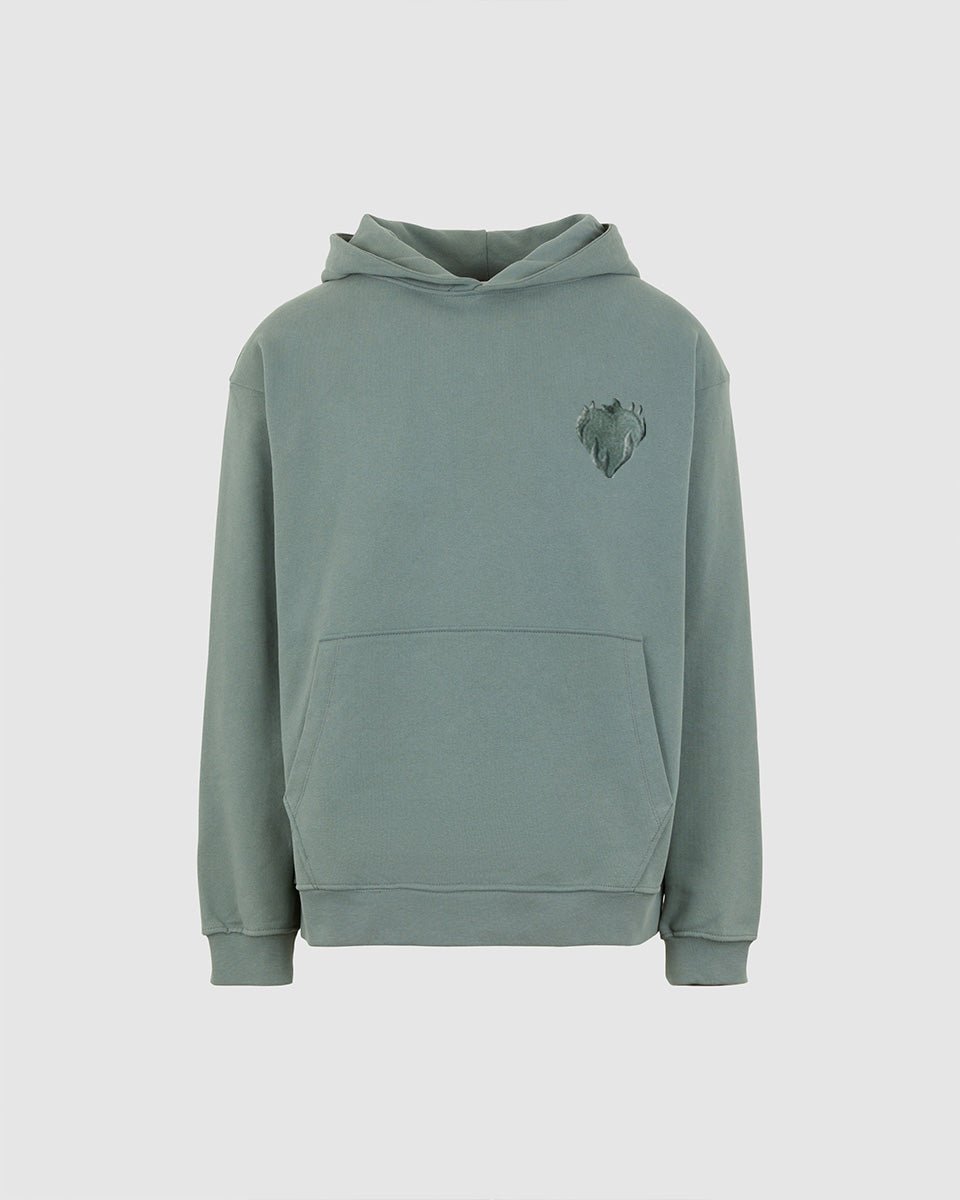 Vision Of Super BALSAM GREEN HOODIE WITH EMBROIDERED FLAMING HEART Vision Of Super BALSAM GREEN HOODIE WITH EMBROIDERED FLAMING HEART