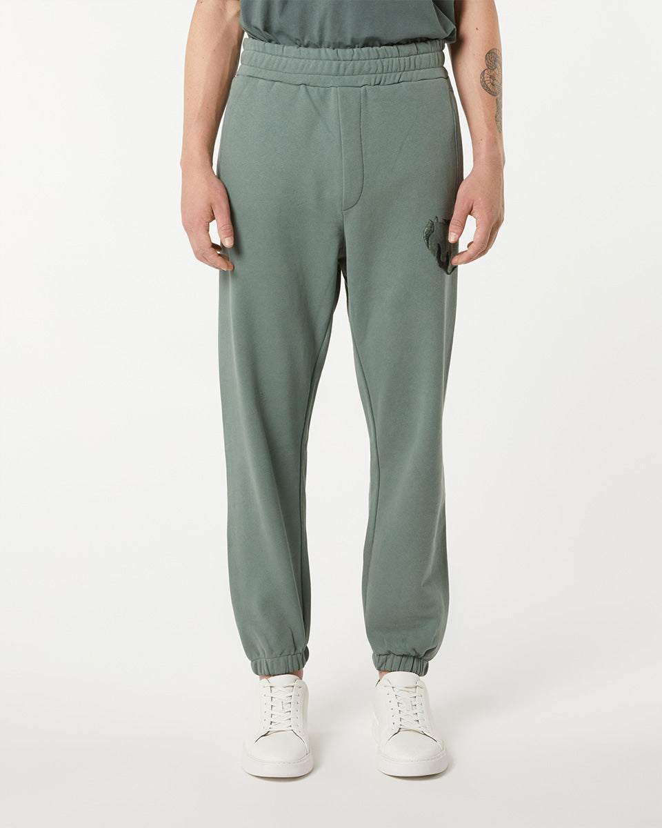 Vision Of Super BALSAM GREEN PANTS WITH EMBROIDERED FLAMING HEART