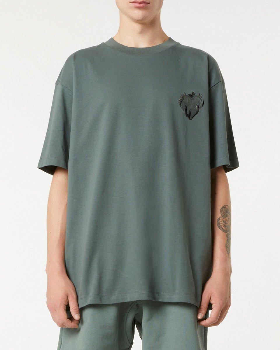 Vision Of Super BALSAM GREEN T-SHIRT WITH EMBROIDERED FLAMING HEART